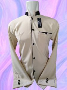 Baju Koko Jasko Dewasa Baju Pria Muslim Semi Jas Polosan Warna Maroon Lis Putih