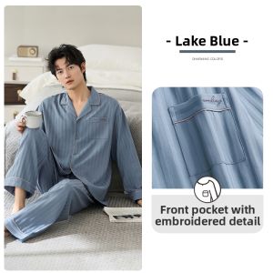 JIALEFEN | Men Cotton Sleepwear Sets Long Sleeves