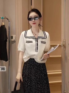 Oajer Summer Collection Short Sleeve Knitted Sweater Womens Flagship Store French Gentle Color Block Style Commute Fashion