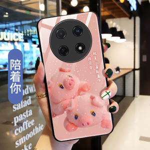 Huawei Enjoy 70 pro Phone Case Glass Silicone Protective Cover Cute Pig Design Full Lens Protection Anti-Fall Soft Hard Shell for Men And Women