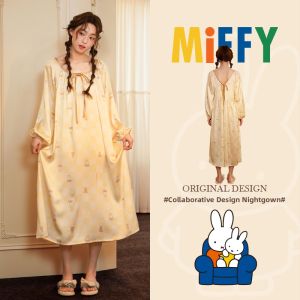 GONGDIE | Light and Soft Miffy Print Ice Silk Long Sleeve Sleep Dress