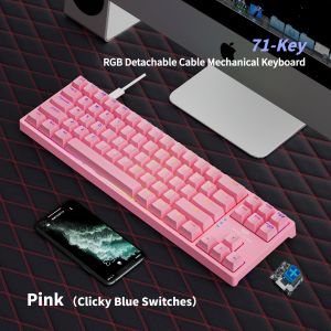 NexusClick K710 71 Keys Wired Hot Swappable Mechanical Keyboard Multi Color RGB Light Type-C Cable Blue Switch for Game Office