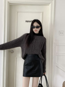 Black High Waist PU Leather Mini Skirt Womens A-Line Slim Fit Half Body Skirt Versatile Autumn New Style Side Zipper