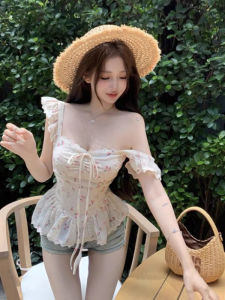 BINKAFENNY | Pure Desire Floral Lace Shirt Short Sleeve Slim Fit Summer Design Square Collar Unique Miniature Fairy Sleeve Top Women