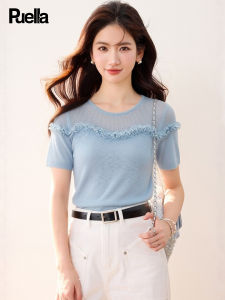 puella | Floral Lace Round Neck Versatile Summer T-Shirt
