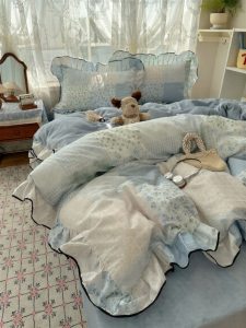 Korean Style Thickened Milk Velvet Flannel Four-Piece Set A-Face Pure Cotton B-Face Warmth Triplet Set Bedding Covers