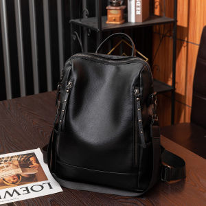 Trendy Large Capacity Soft Leather Dual Shoulder Bag for Women 2025 New Fashion Travel Backpack Versatile Ladies Bag