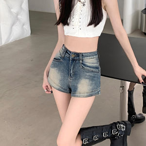 QIANCHANGNAAI | American Style Slim High Waist A-Line Large Size Jeans Shorts