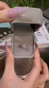 Missu 925 Silver Plated Diamond Promise Ring with Box for Women Adjustable Wedding Ring Cubic Zircon RS002