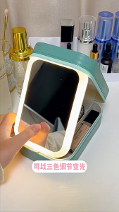 2in1 LED Light Touch Screen Makeup Mirror Bag Portable Travel Cosmetics Storage Box Touch Light Storage 3 Adjustable Brightness Convenient Rechargable