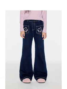 Girls Design Sense Flared Denim Pants Thickened Integrated Velvet Autumn Winter New Style Childrens All-Match Medium And Large Childrens Pants