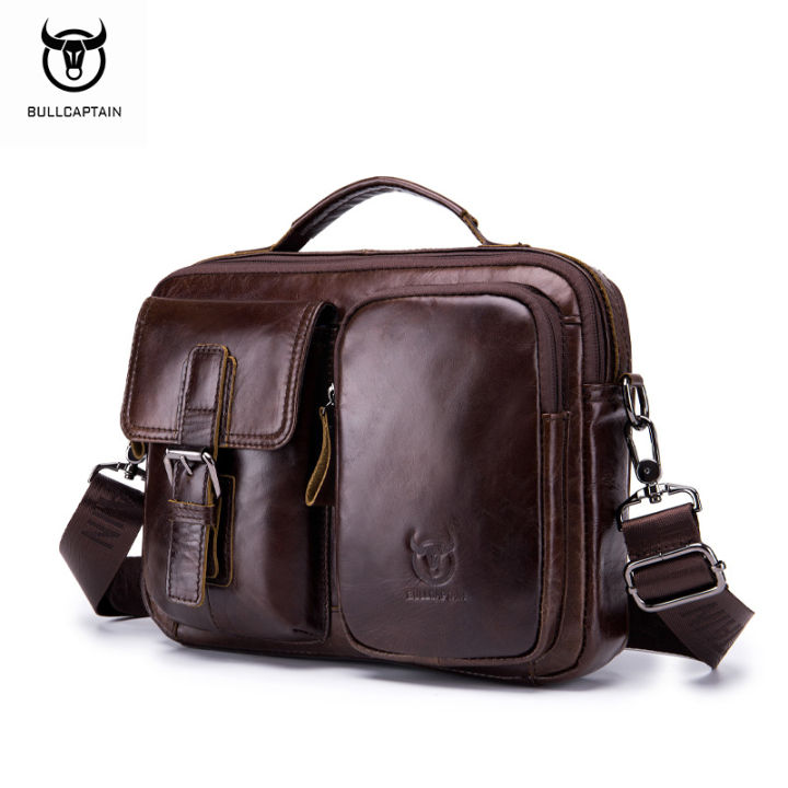 Bullcaptain men genuine leather shoulder online bag