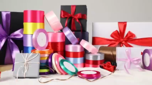 3pcs 1cm Satin Gift Ribbon Roll for Flower Shop Bouquet Tie Valentine Present Packaging DIY Decor