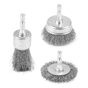 3Pcs Wire Brush Wheel & Cup Brush Set for Drill 1/4" Hex Shank Coarse Carbon Steel Drill Attachment for Rust Removal