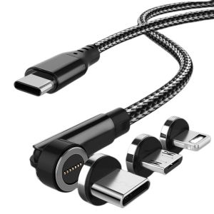 Fast Charge Magnetic Absorption Data Cable 540 Degree Rotation Dual Type-C Port Android Huawei Xiaomi Vivo Car Adapter Triple Head Interface Transfer