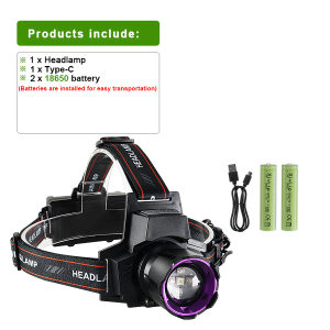 UV Light Strong LED Headlight USB Rechargeable Headlamp Ultra Bright Powerful Head Flashlights Digital Display Outdoor Camping