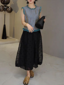 Shalldoer | กางเกงลำลองลายจุดผ้าตาข่ายสไตล์เกาหลีสำหรับผู้หญิง กางเกงขายาวทรงหลวมบางระบายอากาศได้ดี ฤดูร้อน 2025 กางเกงขายาวทรงหลวม