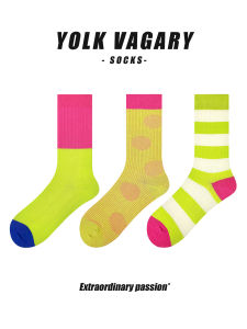 Fluorescent Green Polka Dot Stripe Mid-Calf Womens Socks Vintage Retro Spring Fashion Designer Cotton Moisture Wicking