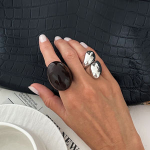 SHIXIN 2Pcs/Set Vintage Metal Water Drop Acrylic Ring Women 2026 Fashion Geometric Thick Resin Knuckle Rings Set Boho Jewelry