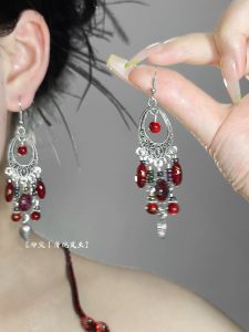 ต่างหูโบว์ยาวสไตล์โบฮีเมียน ทรงสลิมฟิต สำหรับผู้หญิง ต่างหูลูกปัด ต่างหูแบบโบฮีเมียนสีแดง จี้หูแฟชั่น ต่างหูแบบติดหู