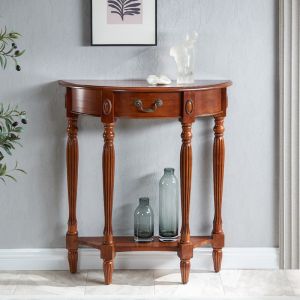 American Style Semi-Circular Full Solid Wood Ultra-Thin Corridor Simple Entrance Table European Style Hall Partition Wall Entrance Cabinet