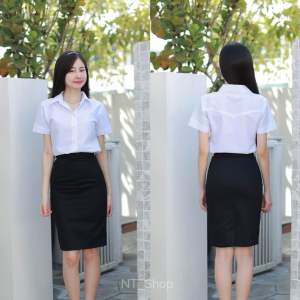 🧑🏻‍🎓กระโปรงรับปริญญา\กระโปรงทรงเอพิธีการผ่าหลังทับยาว22-24(ผ้าเสริท)สีดำ