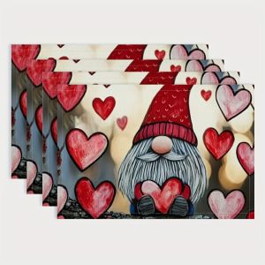 VIKAMA 4PC Valentines Day Cute Goblin Love Meal Mat Goblin Heartwarming Valentines Day Gift Christmas Table Decoration