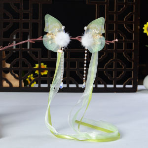 Little Girls Chinese Style Girls Hairpin Headdress for Han Chinese Clothing Antique Hair Accessories Kids Butterfly Ribbon Performance a Pair of Hairclips Accessories