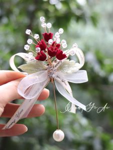 Bộ Hoa Cưới Hương Thảo Đỏ Siêu Thanh Cho Chú Rể Và Cô Dâu Hoa Ngực Hoa Tay Phụ Nữ Bạn Thân Trang Trí Đám Cưới