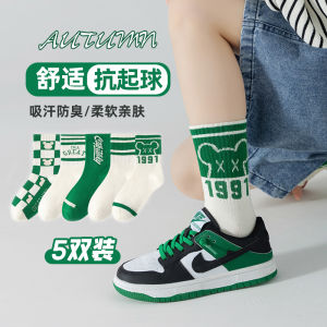 ถุงเท้าเด็กผ้าฝ้ายแท้เอวกลางยืดหยุ่นสูงกันคราบสีน้ำตาลสำหรับนักเรียนฤดูใบไม้ร่วง ถุงเท้าเด็กชายและเด็กหญิง