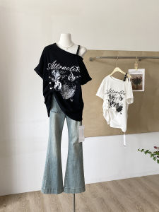 Áo Thun Tay Ngắn in Chữ Bướm Oversize Phong Cách Mỹ Cho Nữ Mùa Hè Mới Thời Trang Đa Năng Thường Ngày Cổ Tròn Dài Vừa Phải