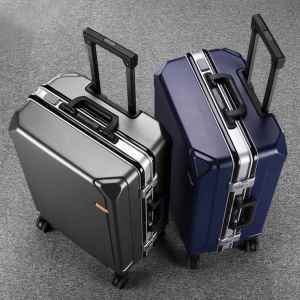 Aluminum Frame Luggage Suitcase Travel Password Lock Business Leather Box Large Capacity Fashionable Men Women Student Bag