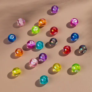 20pcs Transparent Acrylic 16mm Round Digital Billiard Loose Bead for DIY Bracelet Necklace Keychain Jewelry Making Accessories