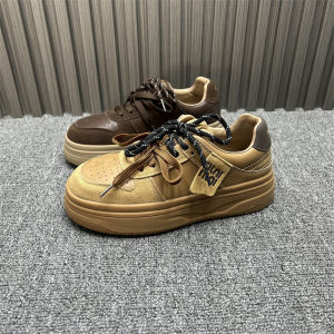 Womens Retro Lace-Up Thick Bottom Board Shoes Spring Autumn New Style Genuine Leather Dequn Fashion Casual Trending Single Shoes