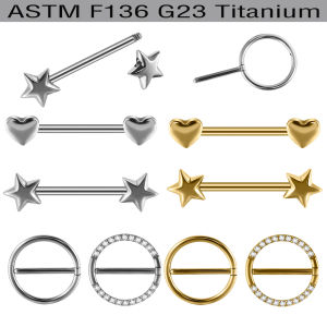 1-2PCS Titanium Alloy  Heart Star Round Inlaid Zirconia Nipple Ring Round Ring Piercing Clip Nipple Barbell Stud Body Jewelry