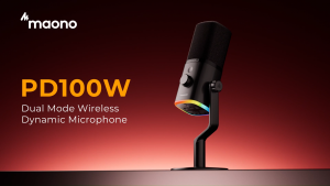 MAONO PD100W Wireless/USB Microphone PC Gaming Mic with One-Click Noise ReductionMute ButtonCustom RGB 3.5mm Headphone Jack Desktop Dynamic Streaming Mic for RecordingPodcasting Black