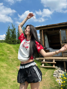 Sixminu Original American High Waist Lantern Skirt Womens Lace Trim Flower Bud Mini Skirt A-Line Half-length Short Skirt