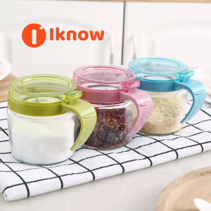 I know Kitchen seasoning tank Salt monosodium glutamate seasoning box Glass salt tank seasoning bottle seasoning combination set seasoning bottle can Sugar can