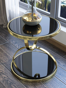 Post-Modern Household Glass round Coffee Table Sofa Side Table Small round Table Stainless Steel Metal Study Living Room Apartment Side Table
