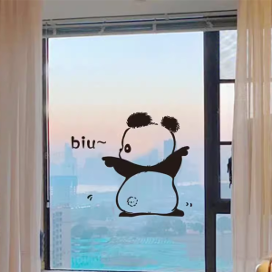 Cute Panda Decal Sticker Kitchen Bathroom Balcony Glass Push Pull Door Anti-Collision Creative Wall Decal Decoration