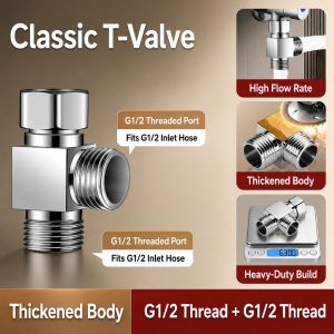 High Flow 3 Way Tee Adapter 1/2 Inch Dual Outlet Water Splitter Shower Diverter Valve Connector For Washing Machine Toilet