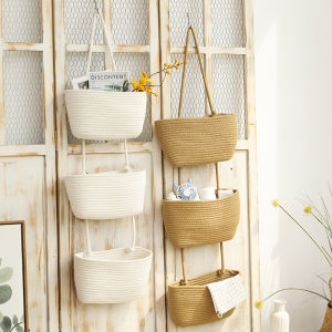 Home Wall-Mounted Storage Basket Storage Sundries Three-Layer Hanging Basket Wall Hanging Decoration Woven Basket Environmental-Friendly Handmade Storage Basket