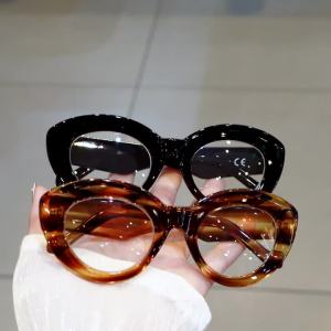 Comfortable Spring Hinge Men and Women Retro Cat-Eye Reading Glasses Oval Clear Transparent Old Flower Glasses
