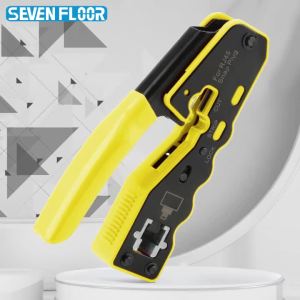 Cat6 Pass-Through RJ45 Crimper 8P Network Crimper Stripper Cutter with Replaced Blades Ethernet Multifunctional Wire Tool
