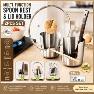 2 Pcs Stainless Steel Pot Lid Spoon Holder 10cm Diameter Rust Resistant Easy Clean Kitchen Utensil Organizer