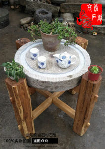 Old Stone Mill Water Tea Tray Retro round Grinding Plate Tea Table Stone Tea Table Old Stonewashed Supporting Solid Wooden Frame Table Leg