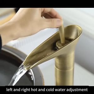 Sincecu Antique Bronze Waterfall Basin Faucet Solid Brass 360° Spout Hot Cold Tap