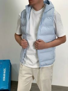 Warm Cotton Vest for Men And Women Youth Fashion Standard Fit Winter Clothing Hooded Zipper Closure Solid Color Casual Wear