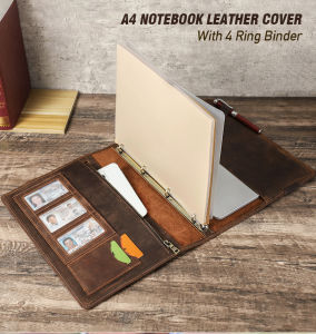 CONTACTS FAMILY Genuine Leather A4/A5 Notebook Cover Retro Business Portfolio with 6 Ring Binder Paper Travel Case