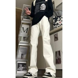 Quần Jeans Chân Thẳng Phong Cách Hoa Kỳ Retro Màu Xám Xi Măng